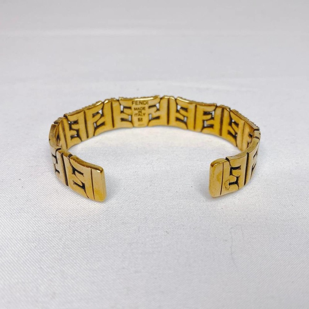 FENDI FF logo crystal gold tone bracelet bangle M - Picture 3 of 5